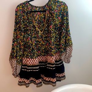 Free people tunic/dress size s/p navy blue flower pattern.
